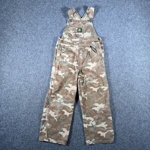 John Deere Kids Camo Bib Overalls Brown Camouflage Cotton Farm Workwear Size 7